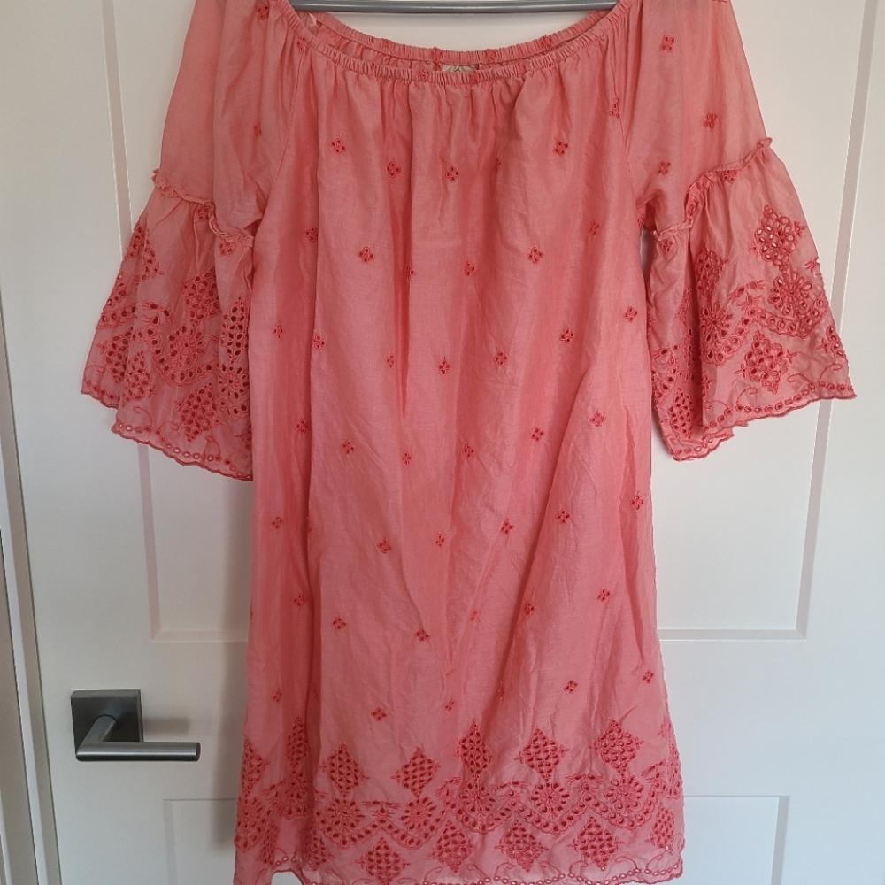 Pink sun dress with smocking